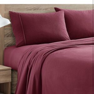 Flannel Sheets Warm and Cozy Deep Pocket Breathable All SeasonKing, Burgundy Red